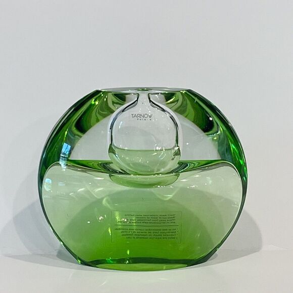 Vintage Tarnow Oil Scent Vase Emerald Green Crystal Glass Poland Double Sided - Picture 1 of 16